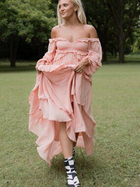 SPELL Gypsy Clementine Maxi Dress Mermaid Smocked Cascading Layers Ruffles XS